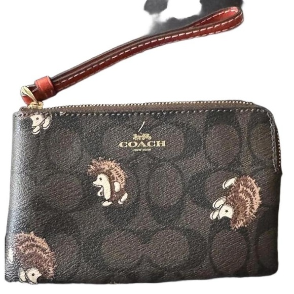 Coach Corner Zip Wristlet In Signature Canvas w/ Hedgehog Print - Picture 1 of 5